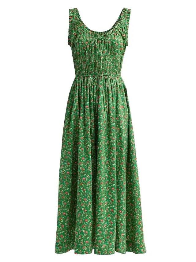 Women's Emmaretta Floral Cotton Dress - Emerald Jardin Du Chateau