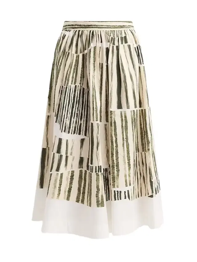 Jason Wu Collection Women's Stripe Collage Stretch-Cotton Midi Skirt - Plaster Hunter Green