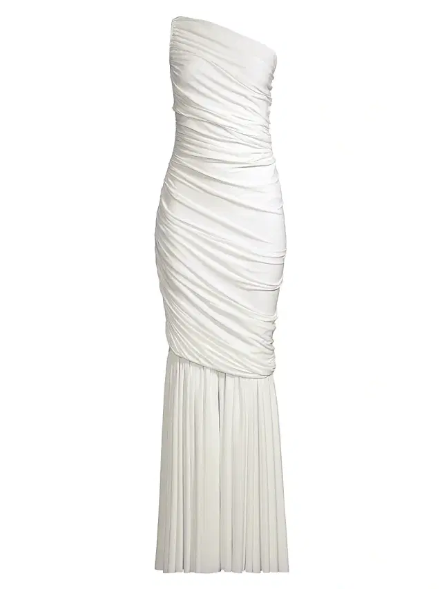 Norma Kamali Women's Diana Fringed Fishtail Gown - Snow White