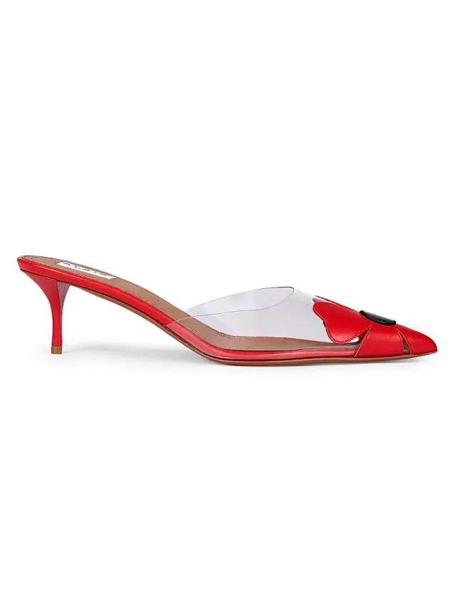 ALAIA Women's Bloom 60MM Flower-Appliqué Leather Mules - Rouge Noir