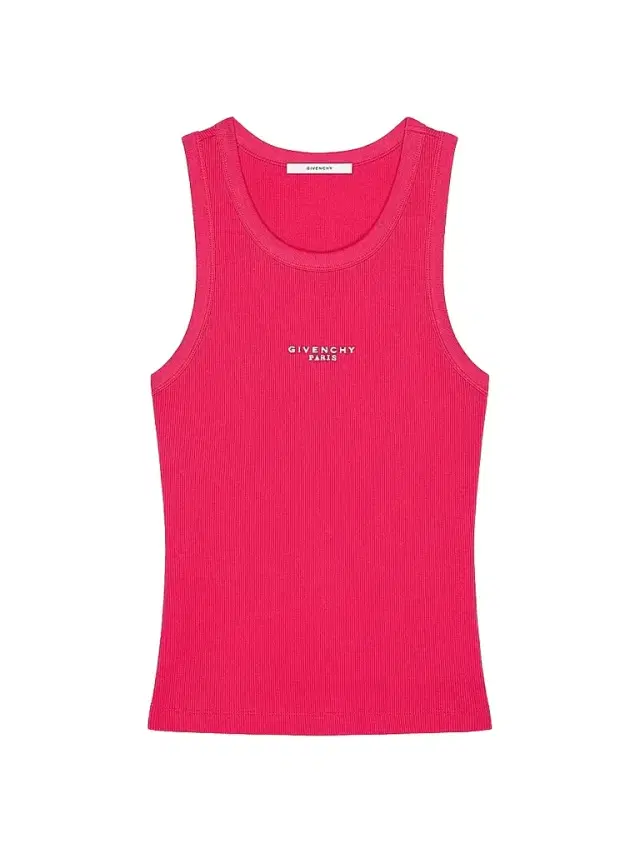 Women's Slim Fit Tank Top in Cotton with Paris Print - Lipstick Pink