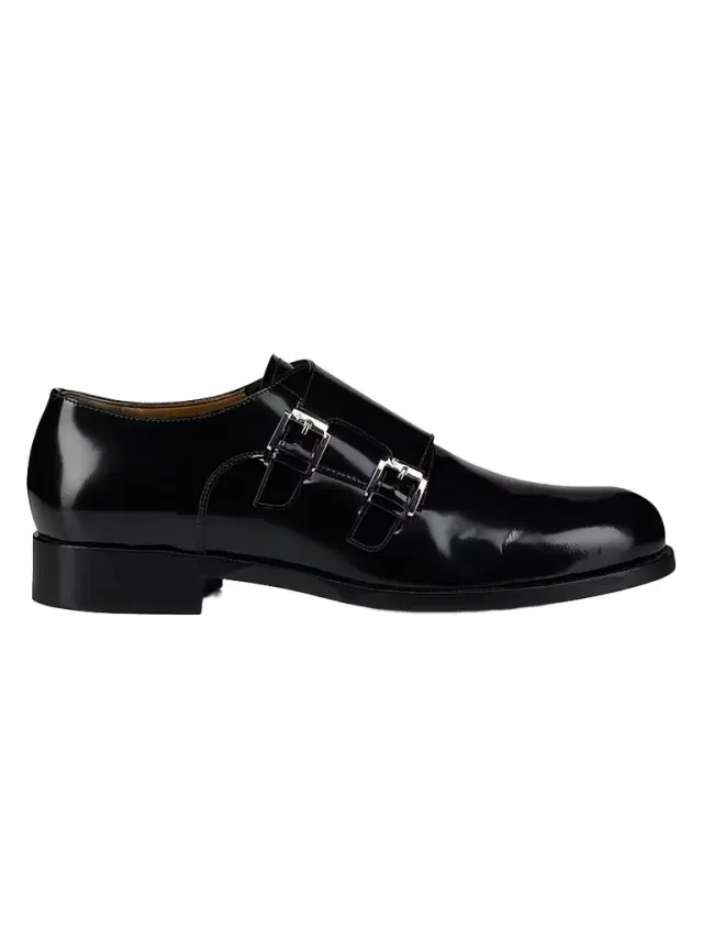 Christian Louboutin Men's Moustachou Monk Strap Leather Dress Shoes - Black