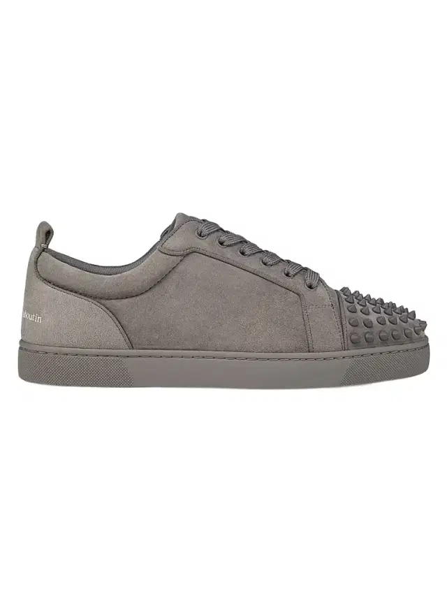 Christian Louboutin Men's Louis Jr Spikes Canopy Suede Sneakers - Phantom Grey