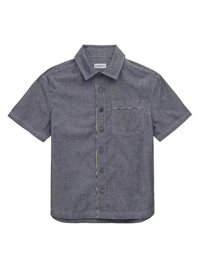 Burberry Little Boy's & Boy's Check-Trim Cotton Short-Sleeve Shirt - Damson Blue Malange