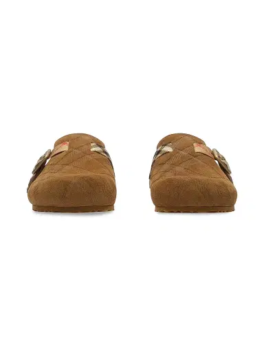Burberry Women's Urchin Check Shearling Lined Suede Clogs - Jute | Thumbnail 2
