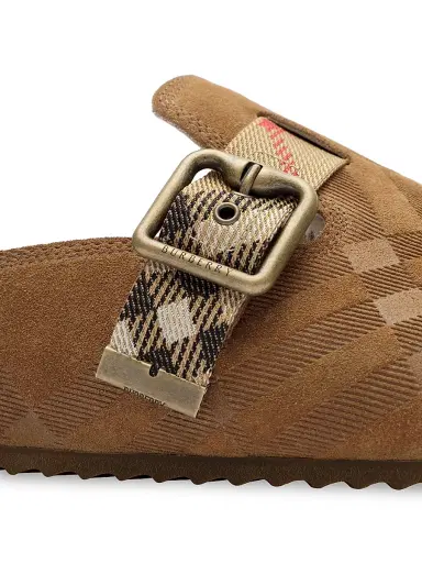 Burberry Women's Urchin Check Shearling Lined Suede Clogs - Jute | Thumbnail 6