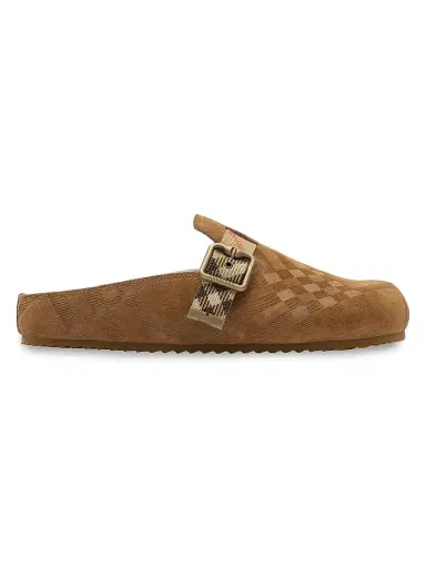 Burberry Women's Urchin Check Shearling Lined Suede Clogs - Jute | Thumbnail 1