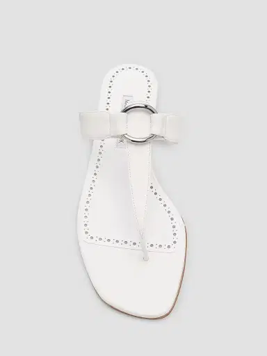 Manolo Blahnik Women's Mionasan Leather T-Bar Sandals - White - Size 6 | Thumbnail 5