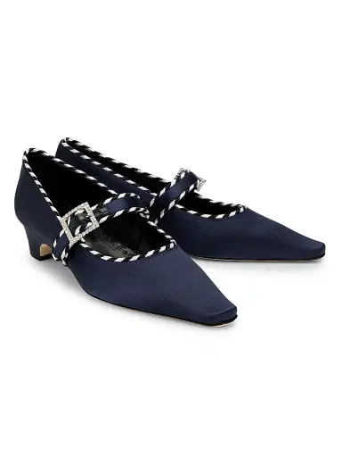 Manolo Blahnik Women's Zaera Satin Pumps - Navy - Size 6.5 | Thumbnail 2 Manolo Blahnik Women's Zaera Satin Pumps - Navy - Size 6.5 | Thumbnail 2