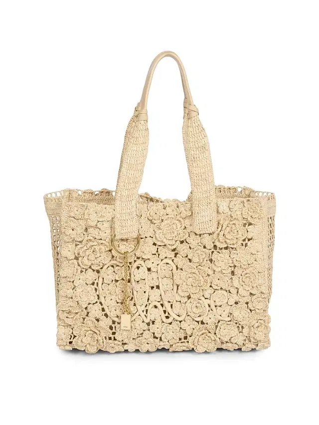 Chloé Women's Summer Banana  Floral Raffia Tote Bag - Hot Sand