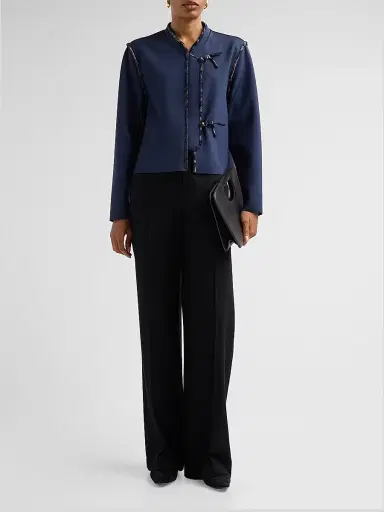 Giorgio Armani Women's Brocade-Trim Stretch-Nylon Jacket - Maritime Blue | Thumbnail 2