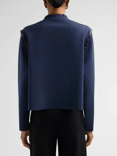 Giorgio Armani Women's Brocade-Trim Stretch-Nylon Jacket - Maritime Blue | Thumbnail 3