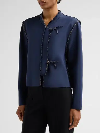 Giorgio Armani Women's Brocade-Trim Stretch-Nylon Jacket - Maritime Blue | Thumbnail 4