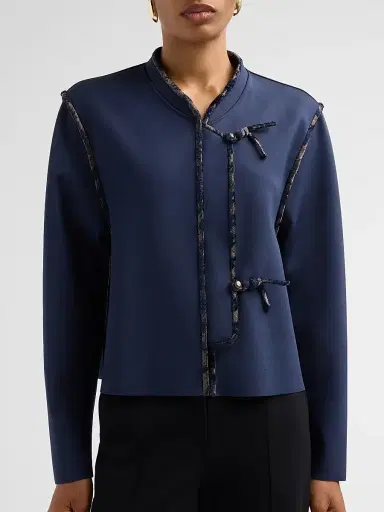 Giorgio Armani Women's Brocade-Trim Stretch-Nylon Jacket - Maritime Blue | Thumbnail 5