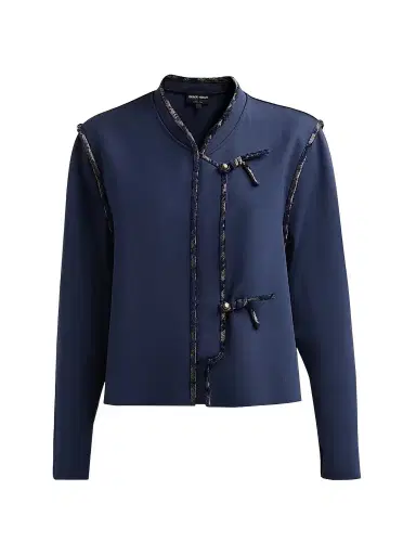 Giorgio Armani Women's Brocade-Trim Stretch-Nylon Jacket - Maritime Blue | Thumbnail 1
