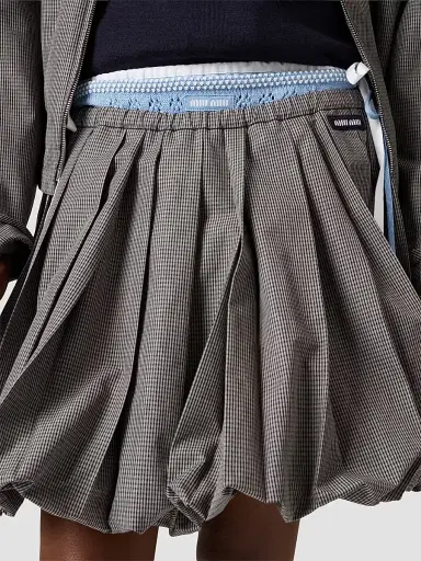 Miu Miu Women's Pleated Gingham Check Skirt - Grey - Size 0 | Thumbnail 4