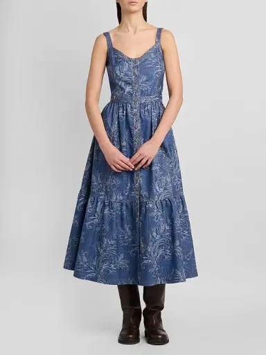 Etro Women's Paisley Denim Midi Dress - Blue - Size 12 | Thumbnail 2 Etro Women's Paisley Denim Midi Dress - Blue - Size 12 | Thumbnail 2