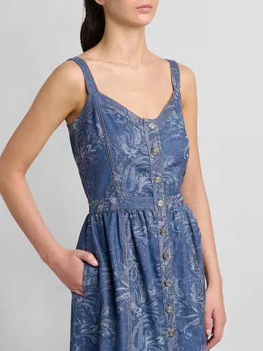 Etro Women's Paisley Denim Midi Dress - Blue - Size 12 | Thumbnail 5 Etro Women's Paisley Denim Midi Dress - Blue - Size 12 | Thumbnail 5