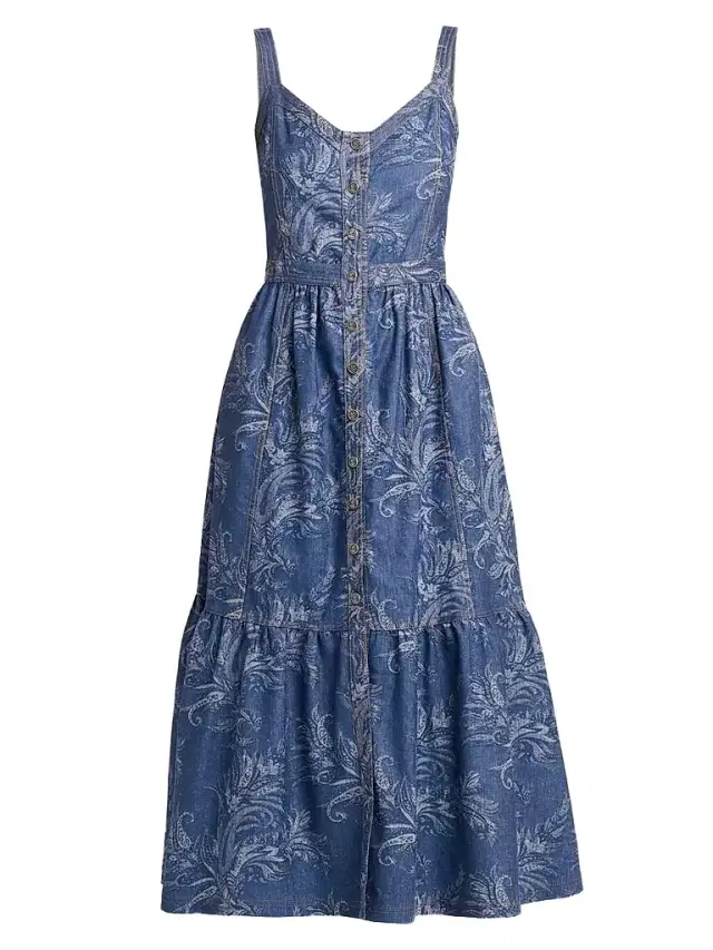 Women's Paisley Denim Midi Dress - Blue