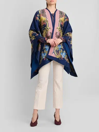 Etro Women's Floral Paisley Silk Cape - Blue Print - Size 12 | Thumbnail 2