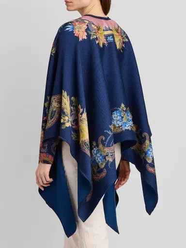 Etro Women's Floral Paisley Silk Cape - Blue Print - Size 12 | Thumbnail 3