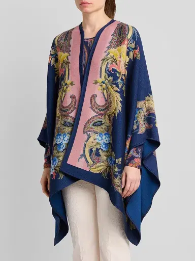 Etro Women's Floral Paisley Silk Cape - Blue Print - Size 12 | Thumbnail 4