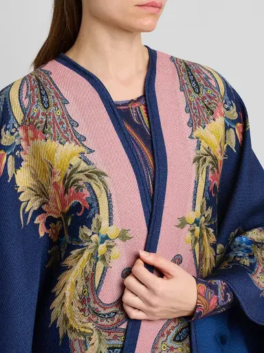 Etro Women's Floral Paisley Silk Cape - Blue Print - Size 12 | Thumbnail 5