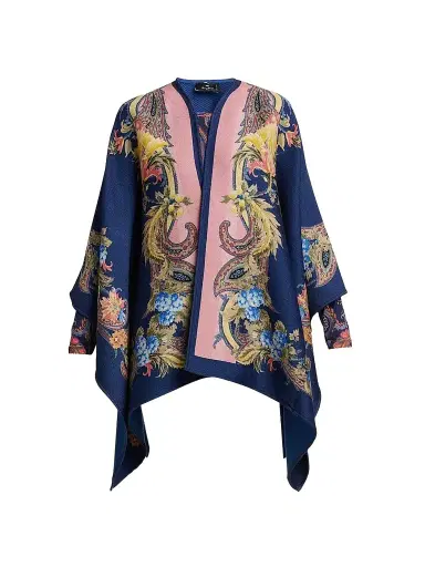 Etro Women's Floral Paisley Silk Cape - Blue Print - Size 12 | Thumbnail 1