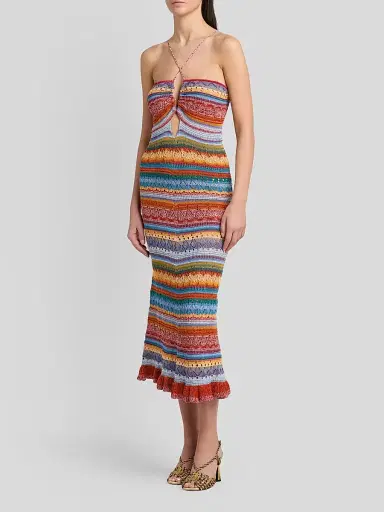 Etro Women's Striped Pointelle Knit Midi Dress - Size 12 | Thumbnail 4 Etro Women's Striped Pointelle Knit Midi Dress - Size 12 | Thumbnail 4