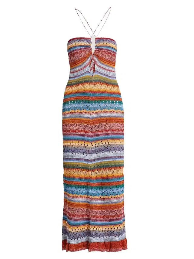 Women's Striped Pointelle Knit Midi Dress