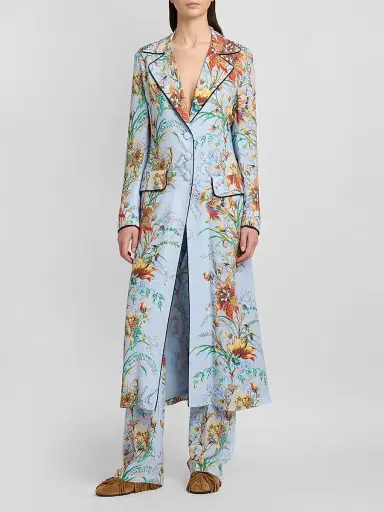 Etro Women's Botanical Structured Duster Coat - Printed Blue - Size 12 | Thumbnail 2 Etro Women's Botanical Structured Duster Coat - Printed Blue - Size 12 | Thumbnail 2