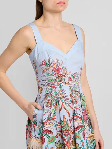 Etro Women's Paisley Pleated Cotton Midi Dress - Printed Blue Base - Size 14 | Thumbnail 5
