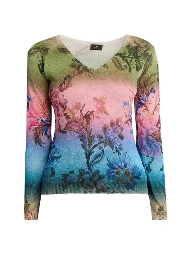 Women's Ombré Floral Knit Top - Printed Green