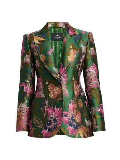 Etro Women's Floral Jacquard Fitted Blazer - Multicolor Green Base - Size 10 | Thumbnail 1 Etro Women's Floral Jacquard Fitted Blazer - Multicolor Green Base - Size 10 | Thumbnail 1
