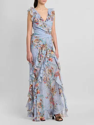 Etro Women's Printed Ruffle-Trimmed Maxi Dress - Printed Blue - Size 14 | Thumbnail 4 Etro Women's Printed Ruffle-Trimmed Maxi Dress - Printed Blue - Size 14 | Thumbnail 4