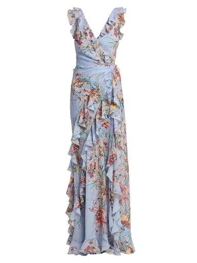 Etro Women's Printed Ruffle-Trimmed Maxi Dress - Printed Blue - Size 14 | Thumbnail 1 Etro Women's Printed Ruffle-Trimmed Maxi Dress - Printed Blue - Size 14 | Thumbnail 1