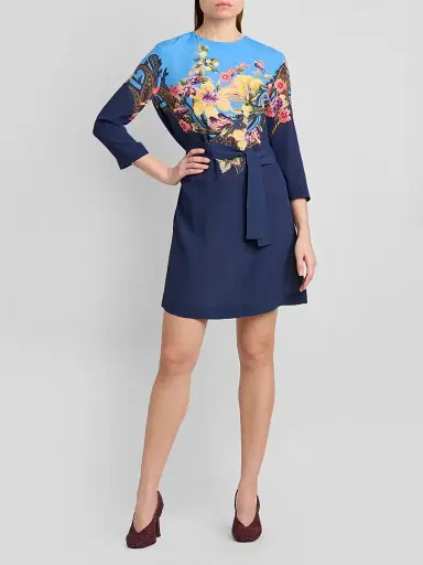 Etro Women's Floral Print Mini Dress - Printed Blue - Size 12 | Thumbnail 2