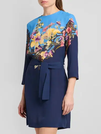 Etro Women's Floral Print Mini Dress - Printed Blue - Size 12 | Thumbnail 4