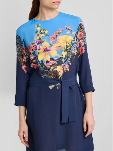 Etro Women's Floral Print Mini Dress - Printed Blue - Size 12 | Thumbnail 5