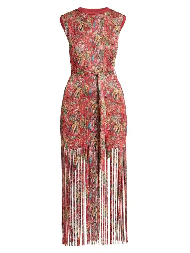 Women's Paisley Fringe Midi Dress - Printed Red
