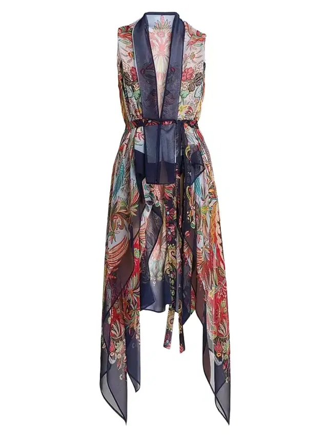 Women's Foulard Sheer Vest - Printed Blue Base