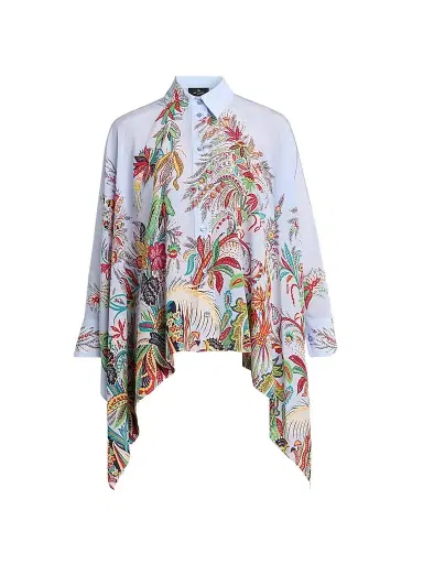 Etro Women's Paisley Handkerchief Hem Silk Shirt - Printed Blue Base - Size 12 | Thumbnail 1 Etro Women's Paisley Handkerchief Hem Silk Shirt - Printed Blue Base - Size 12 | Thumbnail 1
