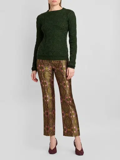 Etro Women's Jacquard Straight-Leg Trousers - Multicolor Green Base - Size 12 | Thumbnail 2