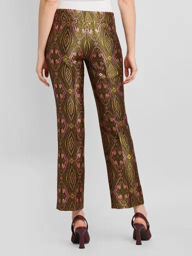 Etro Women's Jacquard Straight-Leg Trousers - Multicolor Green Base - Size 12 | Thumbnail 3