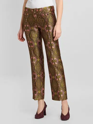 Etro Women's Jacquard Straight-Leg Trousers - Multicolor Green Base - Size 12 | Thumbnail 4