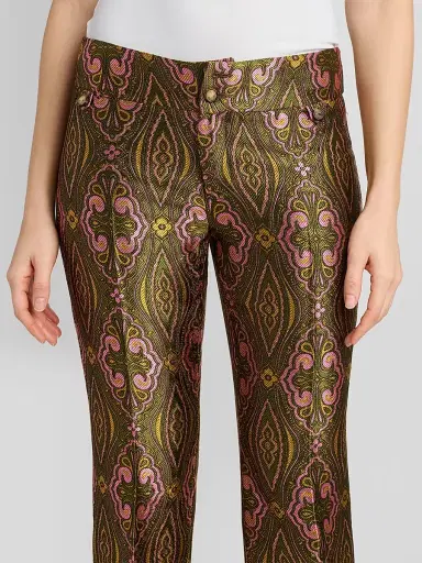 Etro Women's Jacquard Straight-Leg Trousers - Multicolor Green Base - Size 12 | Thumbnail 5