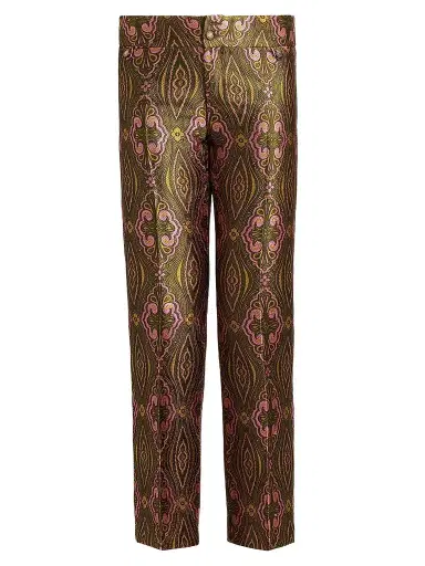 Etro Women's Jacquard Straight-Leg Trousers - Multicolor Green Base - Size 12 | Thumbnail 1