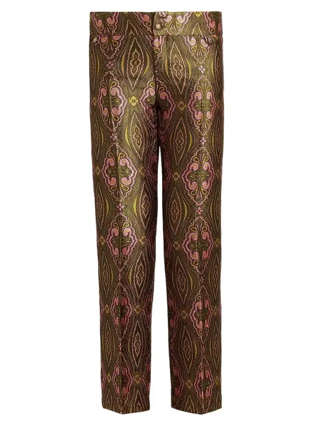 Women's Jacquard Straight-Leg Trousers - Multicolor Green Base