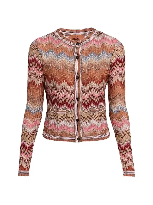 Missoni Women's Zigzag Chevron Button-Front Cardigan - Pink And Rust Tones