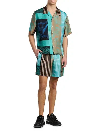 Versace Men's Floating Printed Silk Twill Shorts | Thumbnail 2